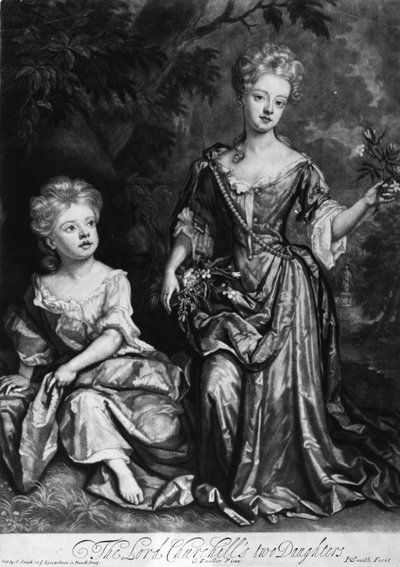 Le due figlie di Lord Churchill, mezzotinto di John Smith, c.1690 da Godfrey Kneller